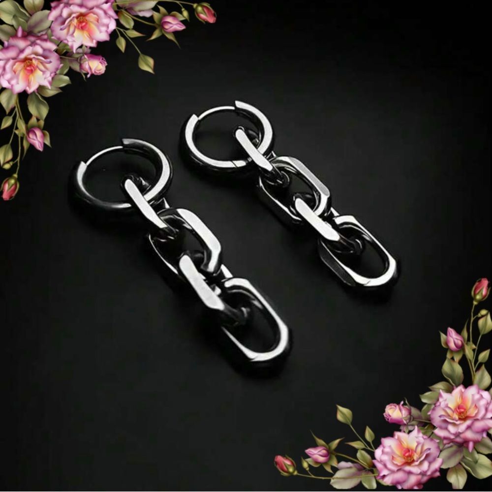 Gothic-Inspired Stainless Steel Chain Dangle Earrings‎